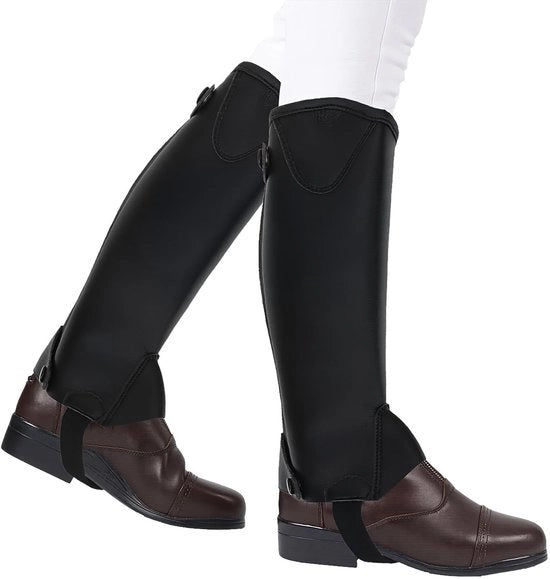 Chaps per bambini per equitazione - in PU pelle - protezione comoda per giovani cavallerizzi - ideale per lezioni di equitazione - protezione rinforzata