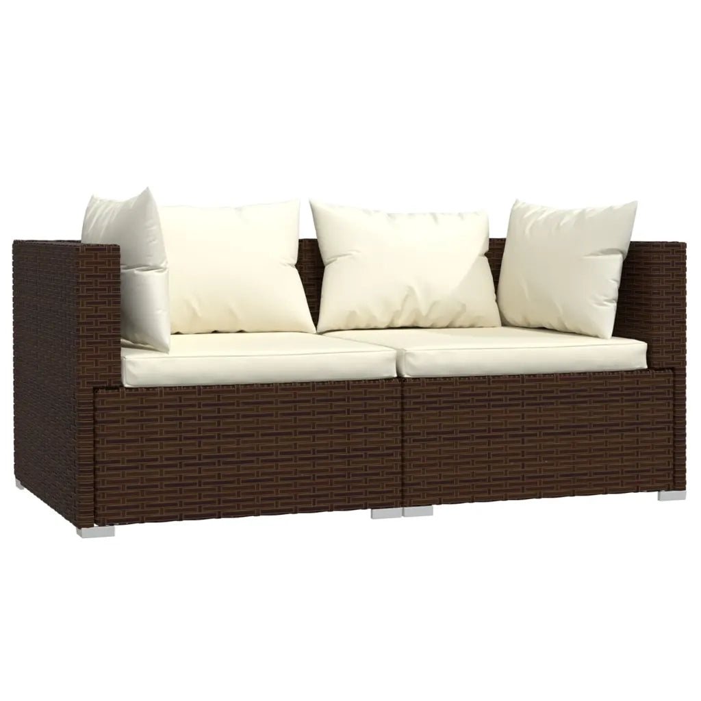 Set Divani da Giardino 3 pz con Cuscini in Polyrattan Marrone 317505