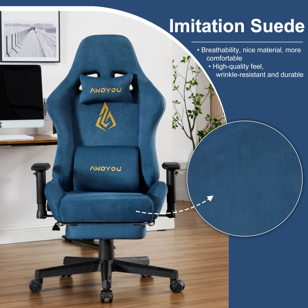 Sedia da Gaming con Poggiapiedi, Regolabile e Girevole ¨C Minimal ¨C Blu