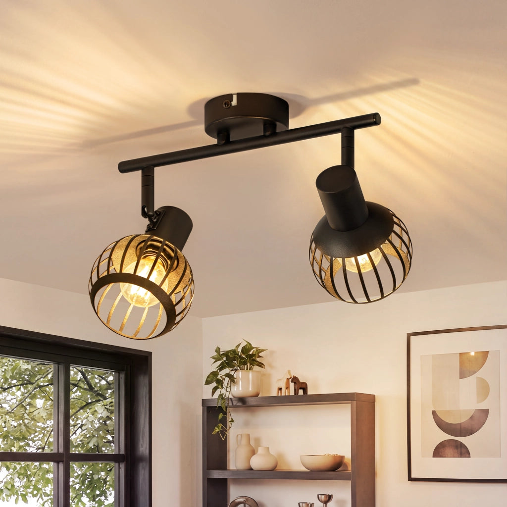 ZMH Faretto da soffitto 2 Luci Vintage Nero E14 per Soggiorno Corridoio senza lampadine