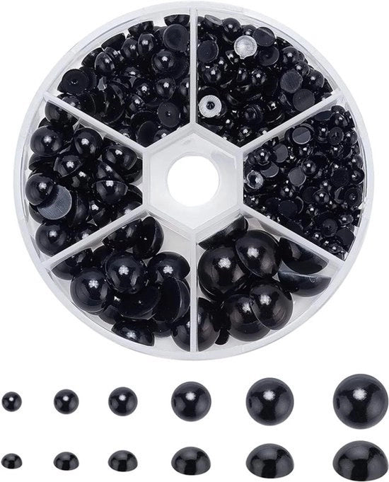 Pietre - Acril ABS - Coppe Semi Sferiche - Bianche - Plastica - Nere - 690 pezzi - Imitazioni - Pietre in rilievo - 4-12x2-6mm - Scatola - Adatto per l'Artefatto di Gioielleria - 4 - 12 x 2 - 6mm