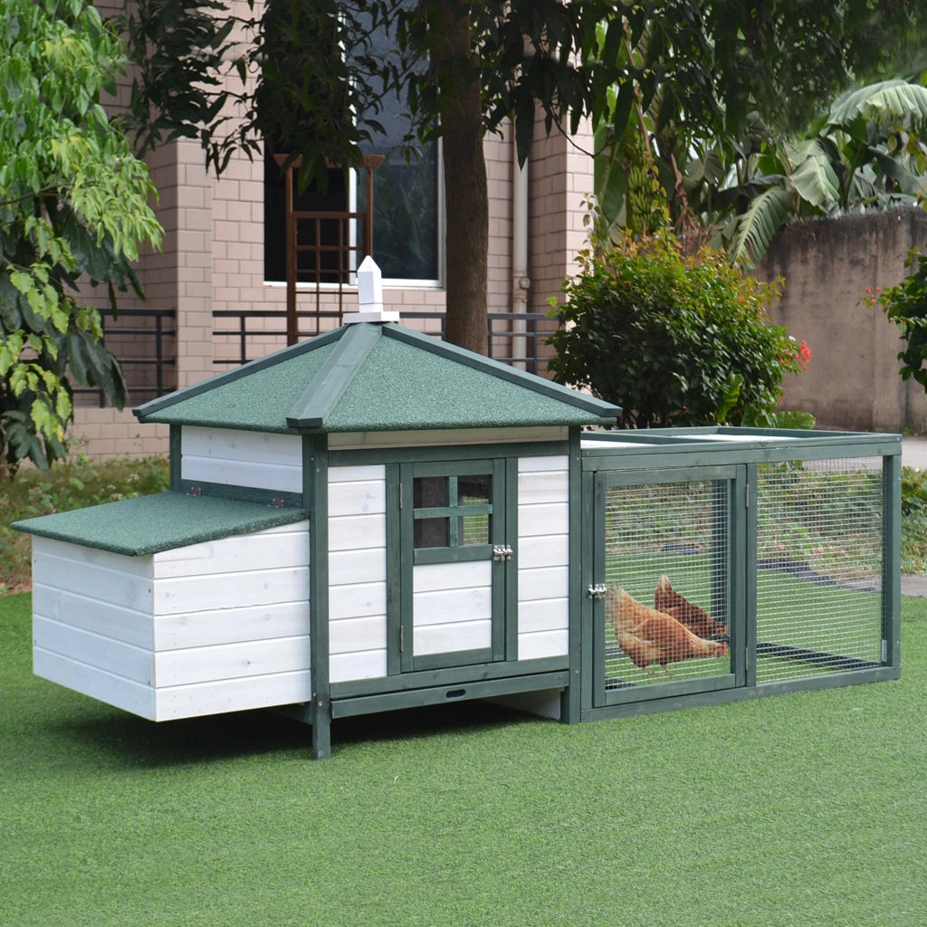 Easycomfort Pollaio da Giardino Prefabbricato in Legno 196x76x97cm, Bianco e Verde