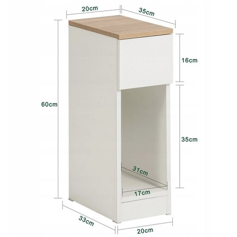 Comodino stretto con cassetto, tavolino con ripiano, moderno loft camera da letto 60 cm