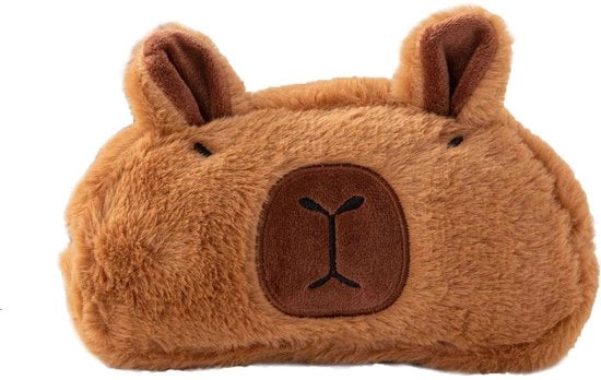 Capibara in pelle marrone scuro, superficie morbida, abbigliamento impermeabile, chiusura a righello, custodia, custodia, tasca per accessori