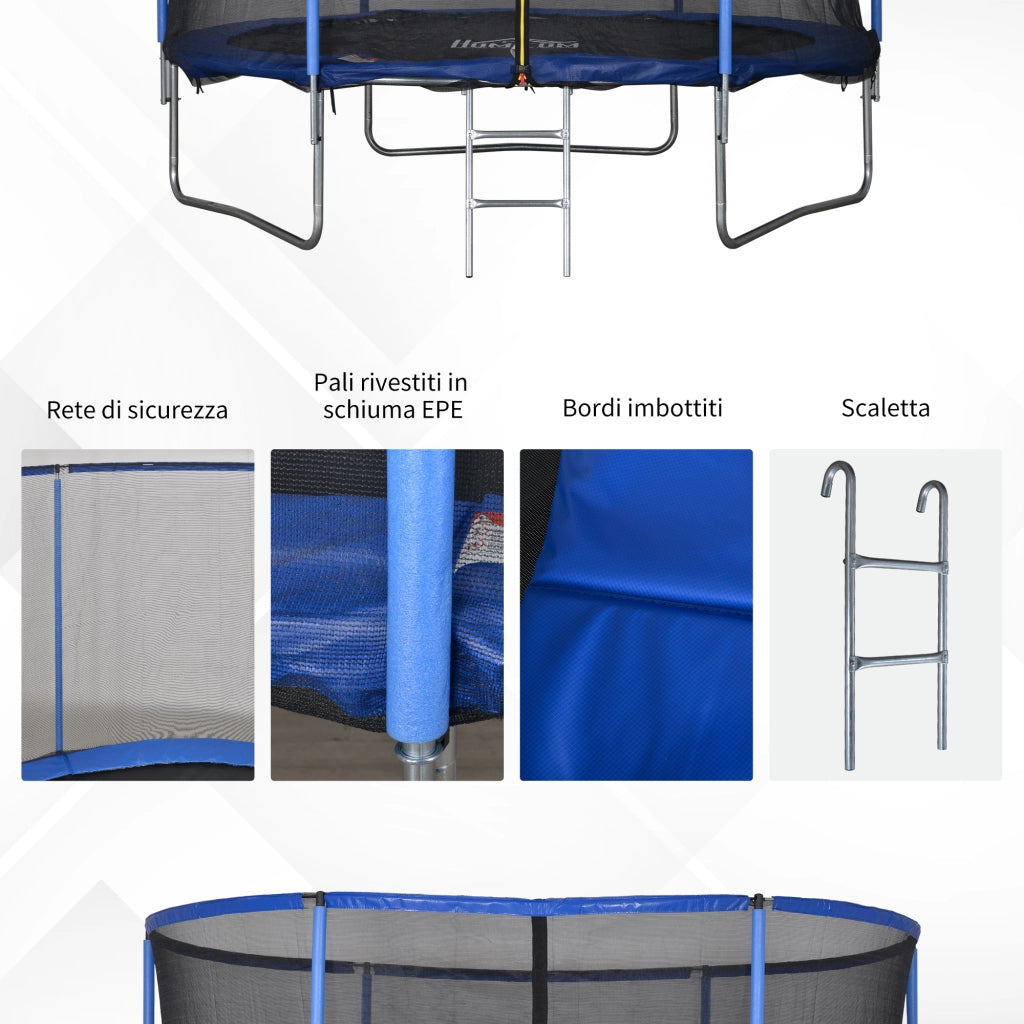 EasyComfort Trampolino Elastico da Esterno, Tappeto Elastico per Adulti da Giardino con Rete di Sicurezza e Bordo Imbottito, Giochi da Giardino e Casa, Ø244x240cm, Blu e Nero