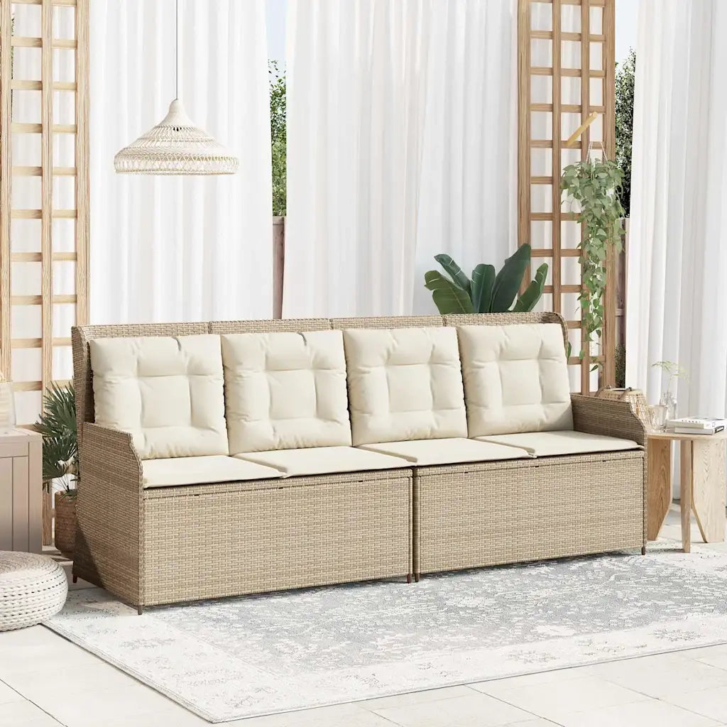 Panca Reclinabile da Giardino con Cuscini Beige in Polyrattan 368941