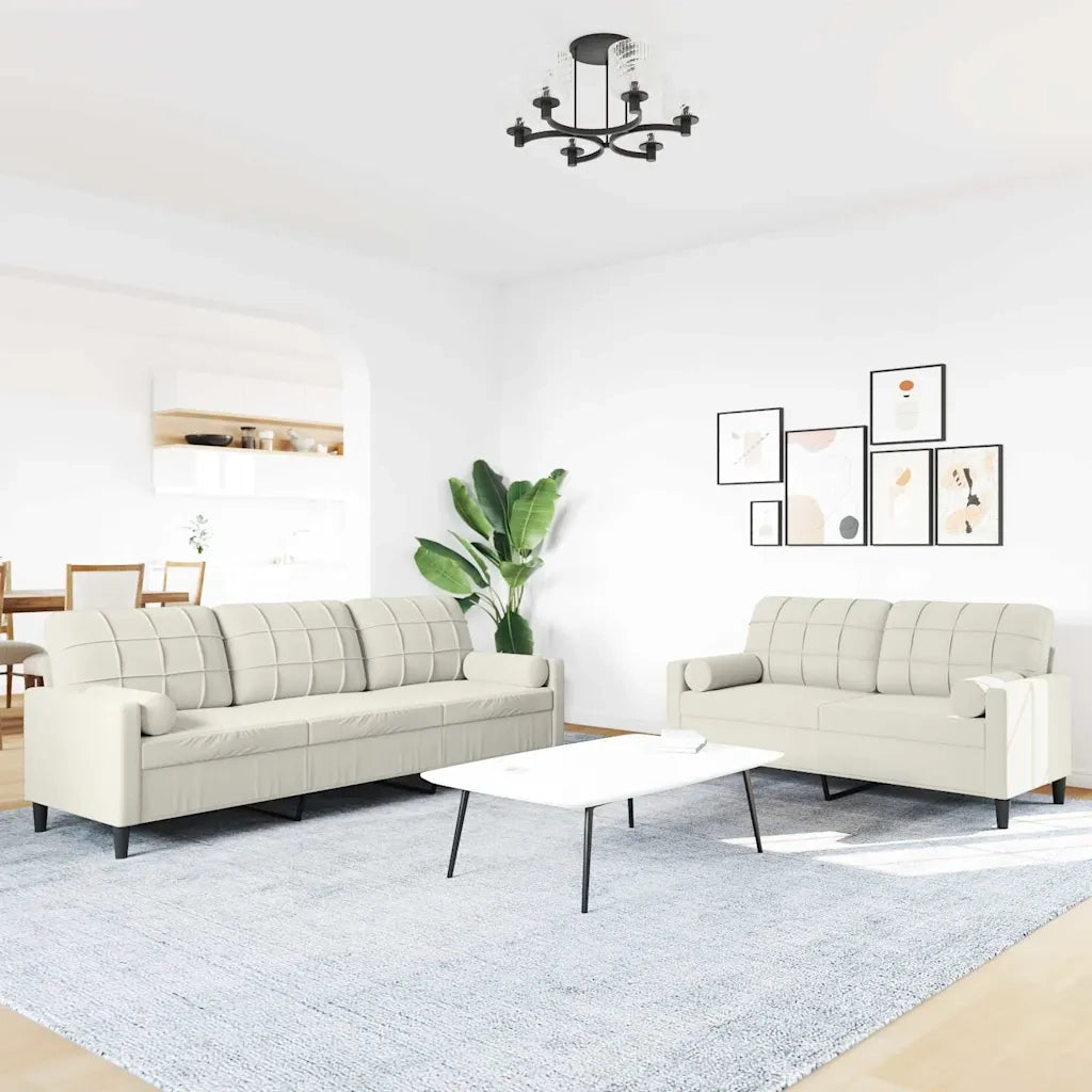Set di Divani 2 pz con Cuscini e Rinforzi Crema in Velluto 3278499