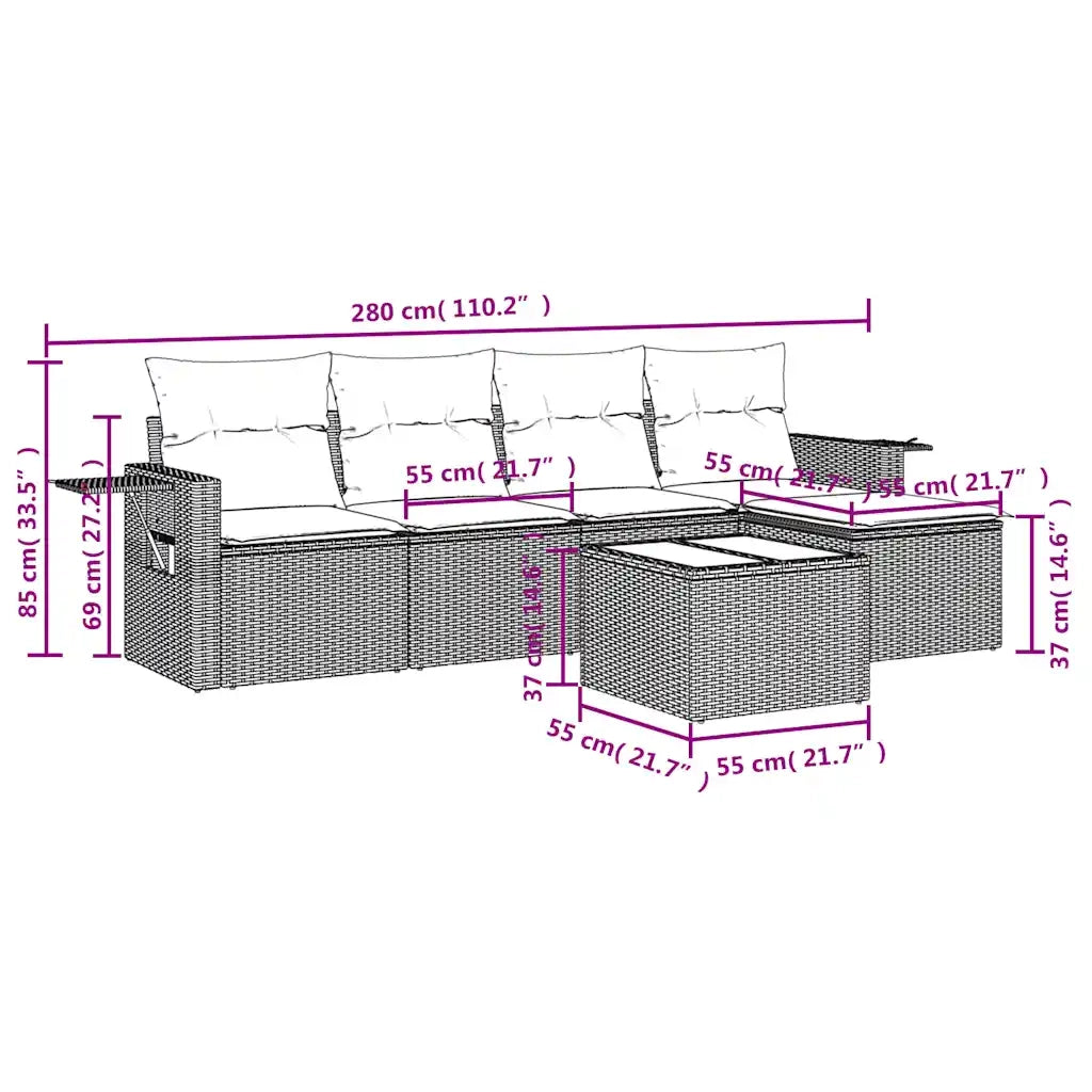 Set Divano da Giardino 6 pz con Cuscini Marrone in Polyrattan 3220102