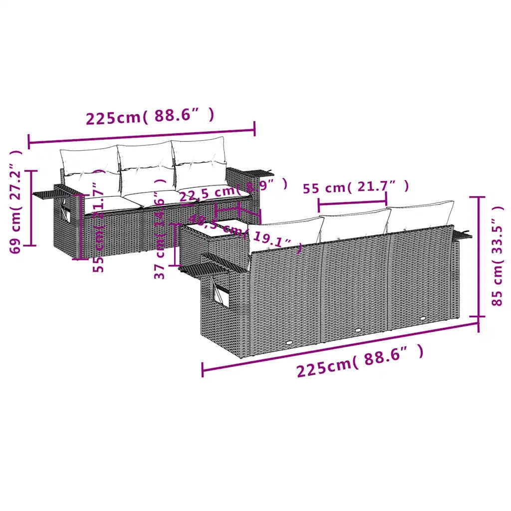 Set Divani da Giardino 7 pz con Cuscini Nero in Polyrattan 3219906
