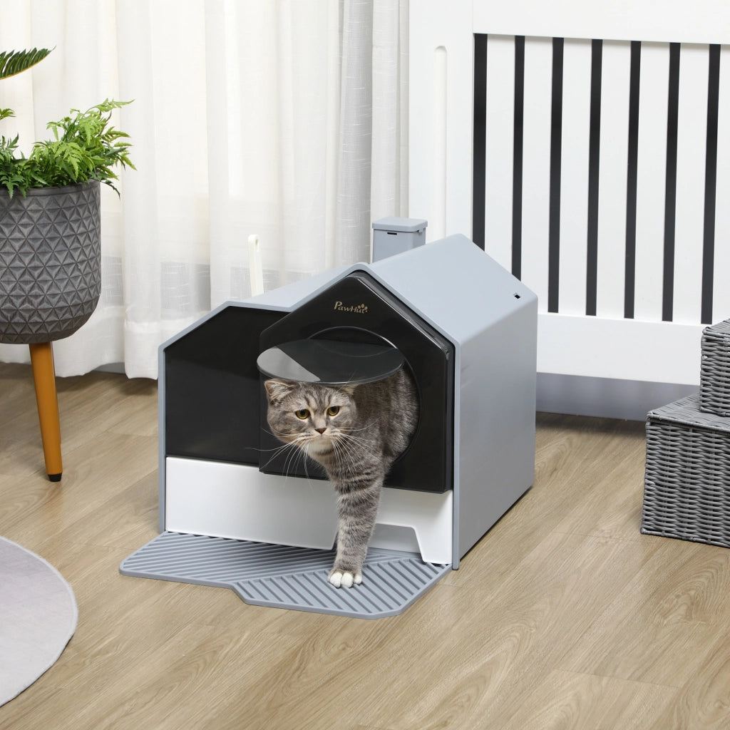 EasyComfort Lettiera per Gatti Chiusa con Vassoio Estraibile, Tappetino e Paletta Inclusi, 47x45x42cm, Grigio