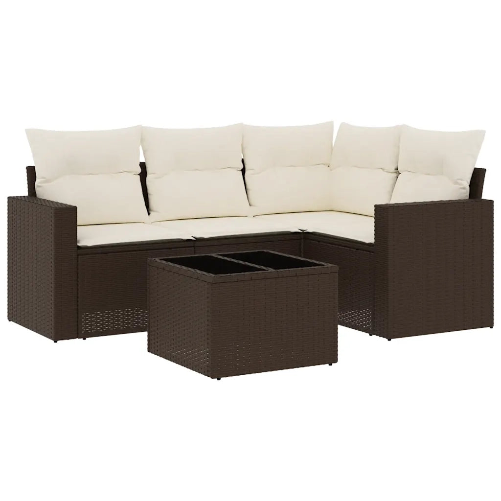 Set Divano da Giardino 5 pz con Cuscini Marrone in Polyrattan 3218913