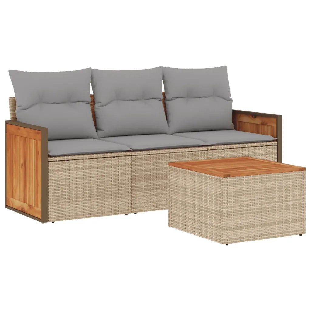 Set Divano da Giardino 4 pz con Cuscini Beige in Polyrattan 3227445