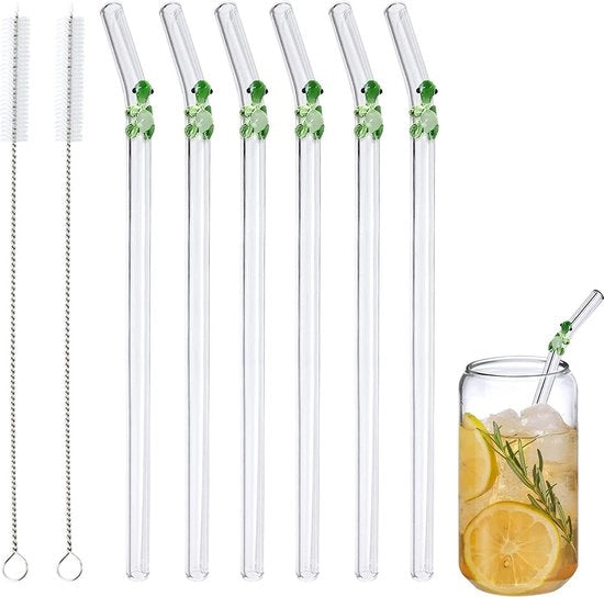 Stecchi in vetro riciclabili con stampa di fiori - ideali per smoothies, tè, succo e caffè