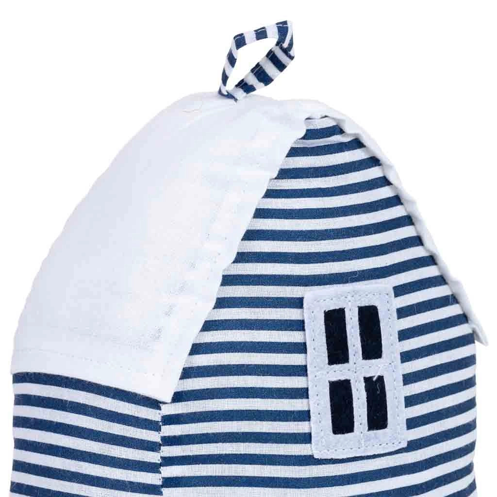 Fermaporta in cotone con casa blu, 16x12x20h cm