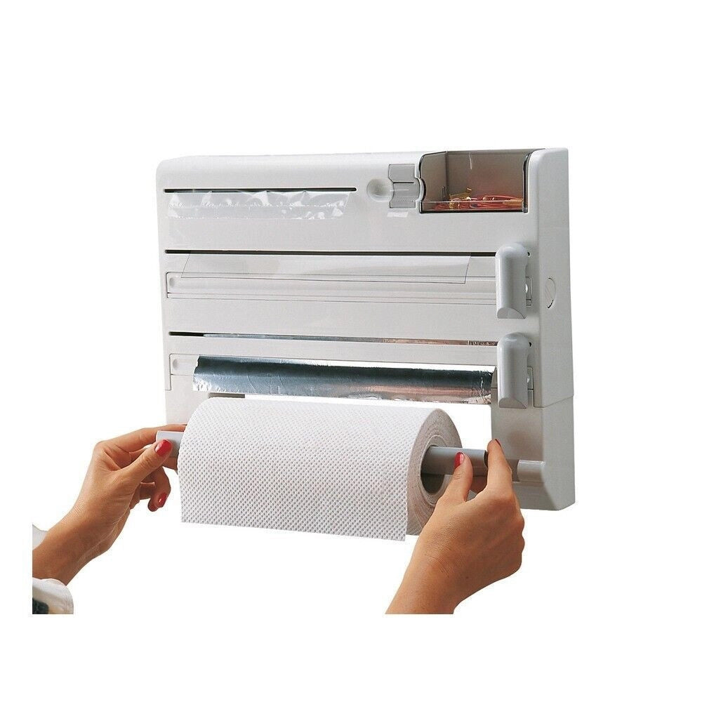 Trade Shop - Porta Rotolo Da Cucina Carta 5in1 Da Parete Organizer Dispenser Pellicola Nastro -