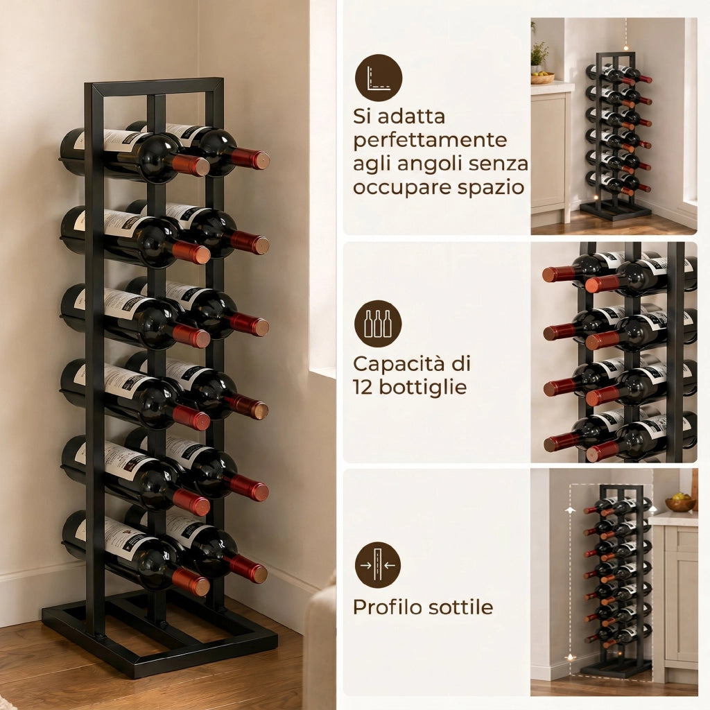 Cantinetta Vini Portabottiglie da Terra ¨C Minimal ¨C Nero, Metallo, per 12 Bottiglie