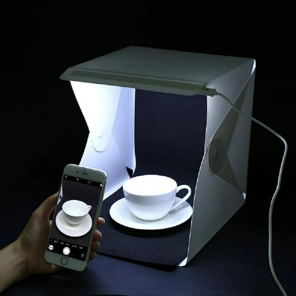 Trade Shop - Studio Set Fotografico Portatile Grande 30cm Light Box Con Luci Led 2 Sfondi -