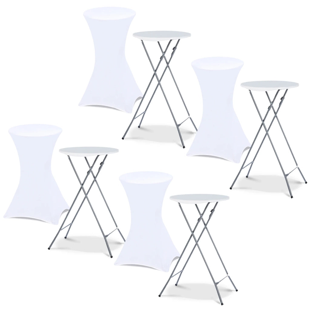 IDMarket - Set di 4 tavoli alti pieghevoli 105 CM e 4 coperture bianche