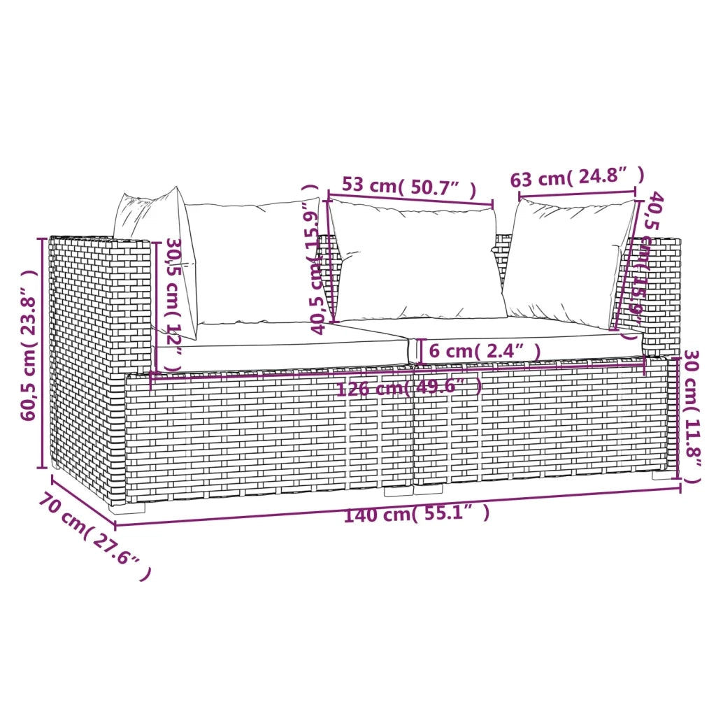 Set Divani da Giardino 3 pz con Cuscini in Polyrattan Marrone 317505
