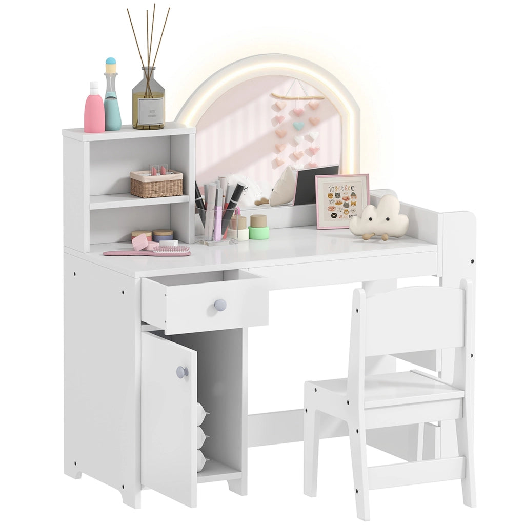 Tocador de Maquillaje per Bambini con Specchio LED e Cassetto ¨C Zephmum ¨C Bianco