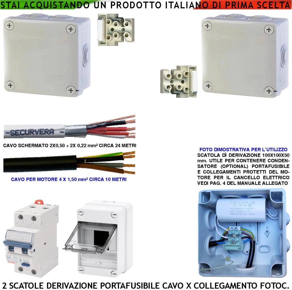 Scatole Derivazione Cablaggio tra Centrale e Motori 220 V Cancello Automatico Fusibile di Protezione Cavo per Fotocellule Differenziale