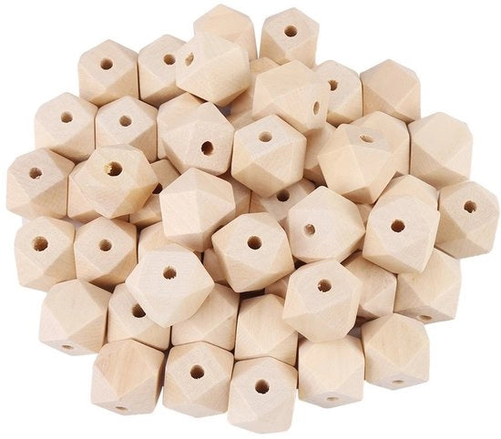Kralen in legno da 50 pezzi - Facce geometriche a specchio - Spacer per DIY - 20 mm - Colore naturale del legno - Superficie liscia