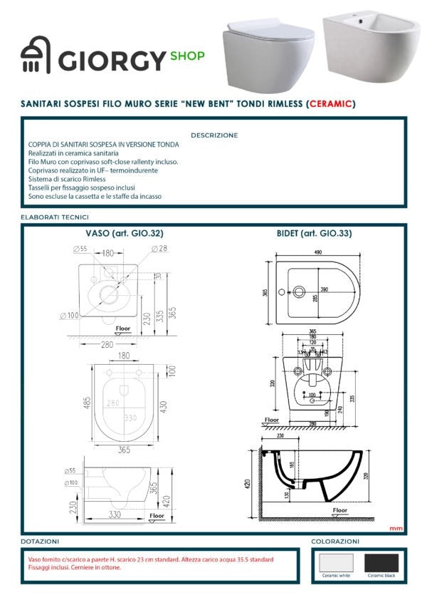 New Bent Grey set coppia sanitari sospesi rimless senza brida , GRIGIO OPACO , coprovaso soft close incluso