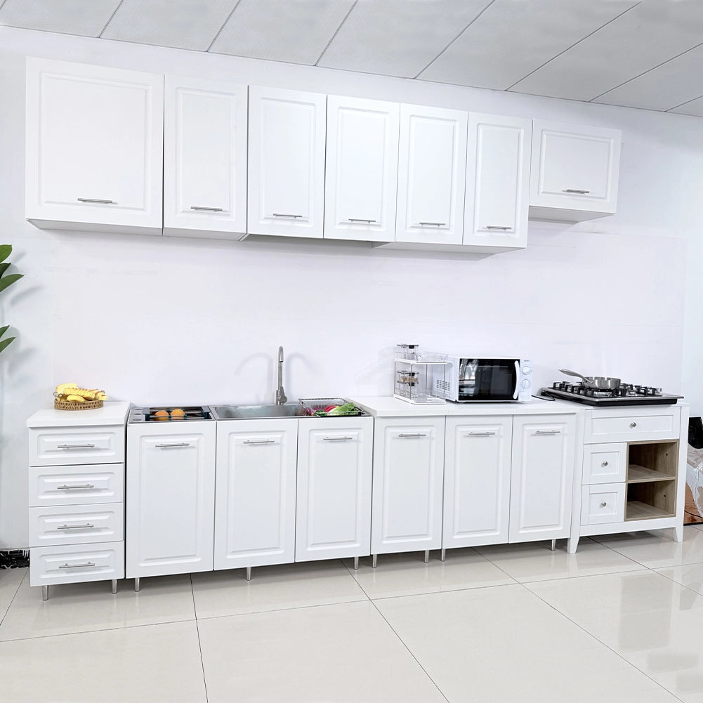 Mobile Sottolavello Cucina Componibile in Legno Boiserie Colore Bianco 3 Ante