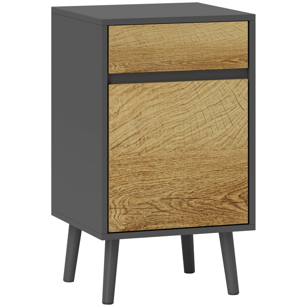 EasyComfort Comodino con Cassetto e Armadietto Moderno Senza Maniglie, 40x39x69 cm, Grigio Scuro e Legno