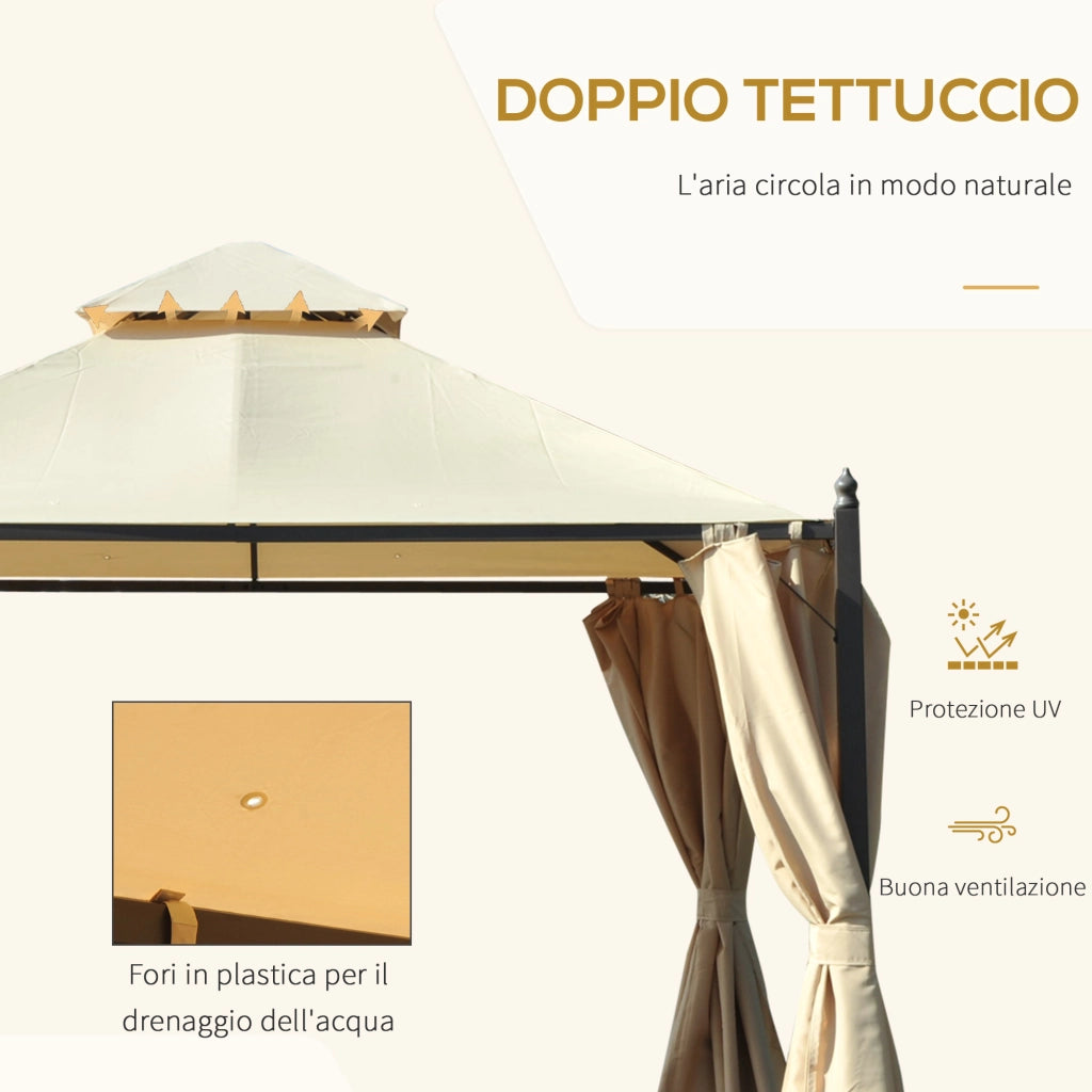 EasyComfort Gazebo da Giardino 3 x 3m con 4 Tende Laterali e Doppio Tetto Beige