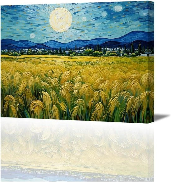 Stampa di fotografia di paesaggio di campo di grano dorato su tela - arte di paesaggio per camera da letto cucina e sala yoga - 40 x 30 cm cornice