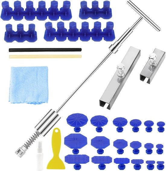 Kit di riparazione di fessure per auto: strumento per l'estrazione di fessure nella carrozzeria, kit di riparazione di fessure per auto, con tirante a T, tiranti per l'estrazione di fessure, clip di colla
