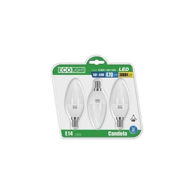 Ecolight FRASCHE-241929 Lampadine LED E14 Opalina 8W 806lm 6400K Classe A+ Confezione 3 Pezzi