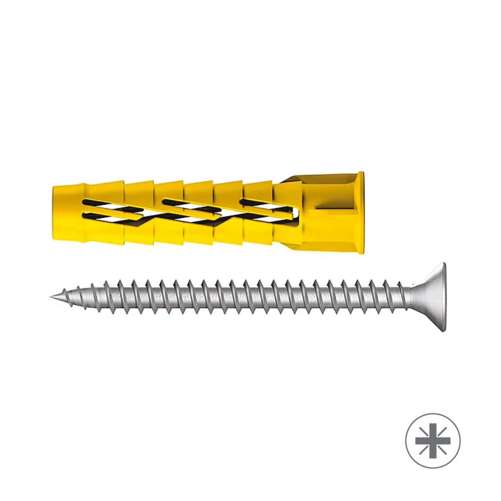 TASSELLO LEGGERO IN NYLON COLORE GIALLO CON VITE AD ESPANSIONE TESTA PIANA SVASATA PER TRUCIOLARE - Ø6X32  - TEF