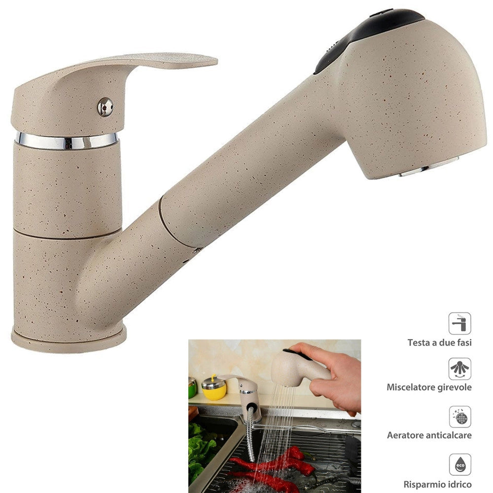 Trade Shop - Rubinetto Miscelatore Monocomando Lavello Avena Doccetta Estraibile 52992 -
