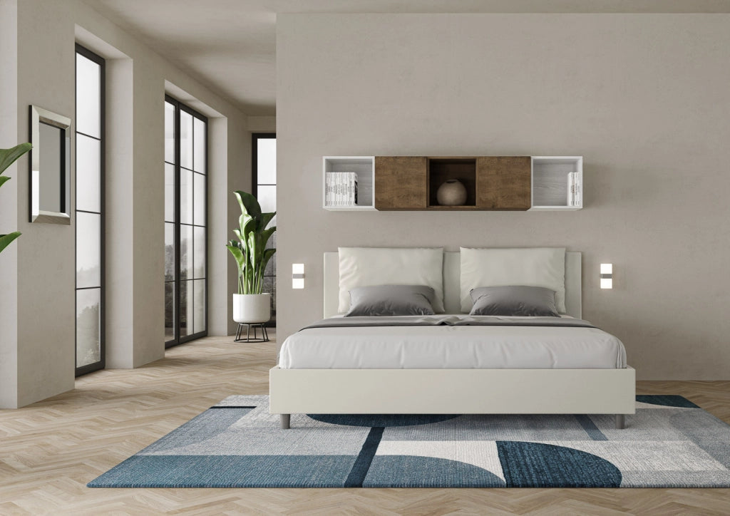 BS COM Letto con rete imbottito 180x190 similpelle bianco
