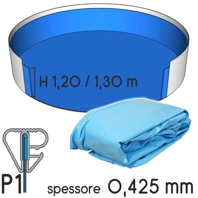 Liner Per Piscine Circolari In Lamiera Di Acciaio   Da  3,55 A 3,65 M E H.1,20/1,32 M - Colore Antracite- Spessore 0,425 Mm Colore: Azzurro