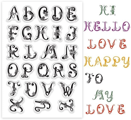 Stampa in Silicone - 26 Lettere a Forma di Fiori - Set di Stampi Transparenti - Stampa Artigianale - Scrapbooking - Crea Carte - Plastica 110x160 mm