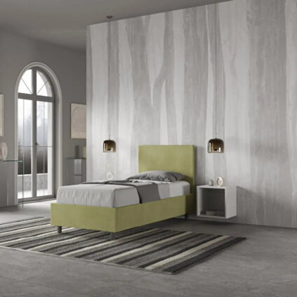 Letto singolo contenitore imbottito 80x190 microfibra tè verde Adele