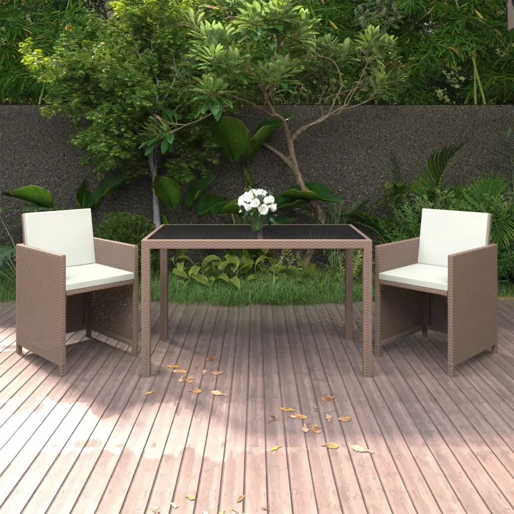 Set da Pranzo da Giardino 3 pz con Cuscini in Polyrattan Beige 3095494