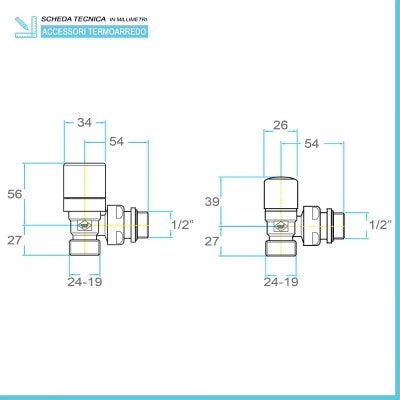 Kit valvola manuale e detentore cromo con raccordo rame 12 mm