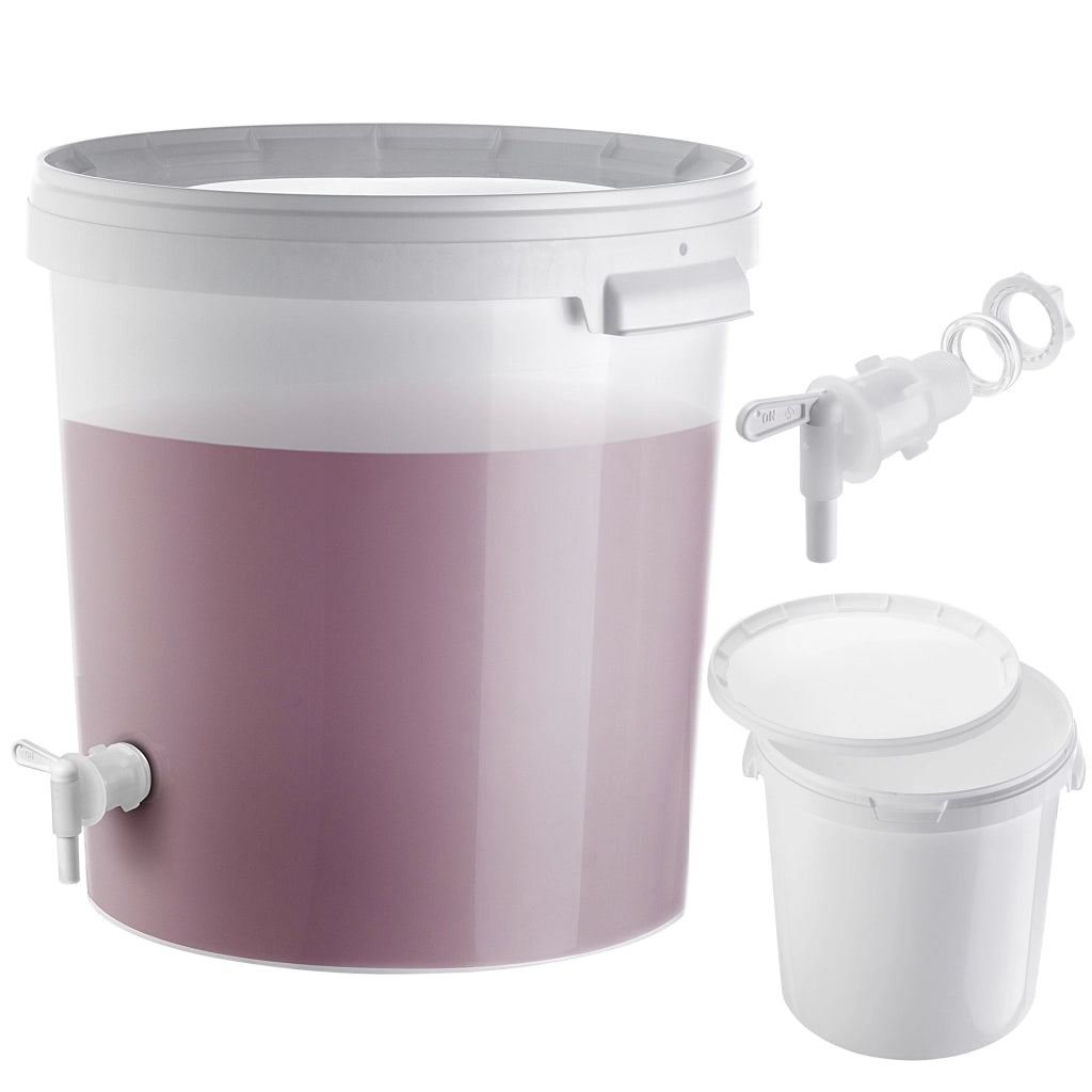 Contenitore di fermentazione KADAX da 33 litri, secchiello per vino, liquori e birra, con coperchio e rubinetto.