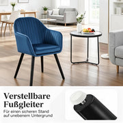 Sedia da pranzo 2 pezzi in velluto con schienale ergonomico e gambe in metallo e legno massiccio nero e blu