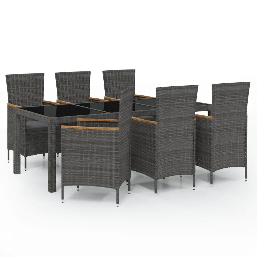 Set da Giardino 7 pz con Cuscini in Polyrattan Nero e Grigio 3094937