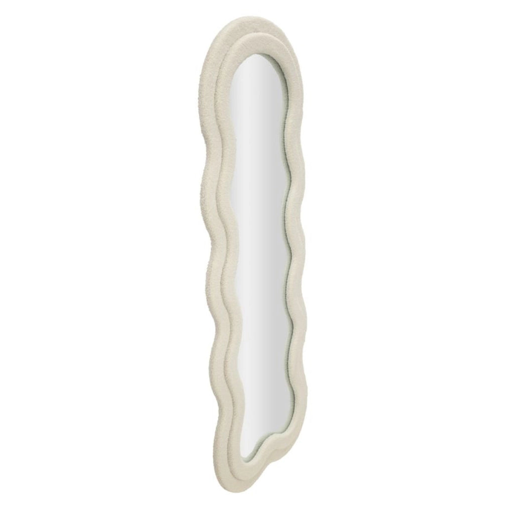 Specchio da parete Teddy wavy in bouclé crema 67x166 cm