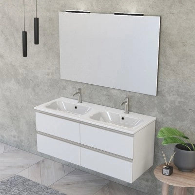 Mobile bagno con lavabo doppio 120 cm bianco opaco e specchio Master