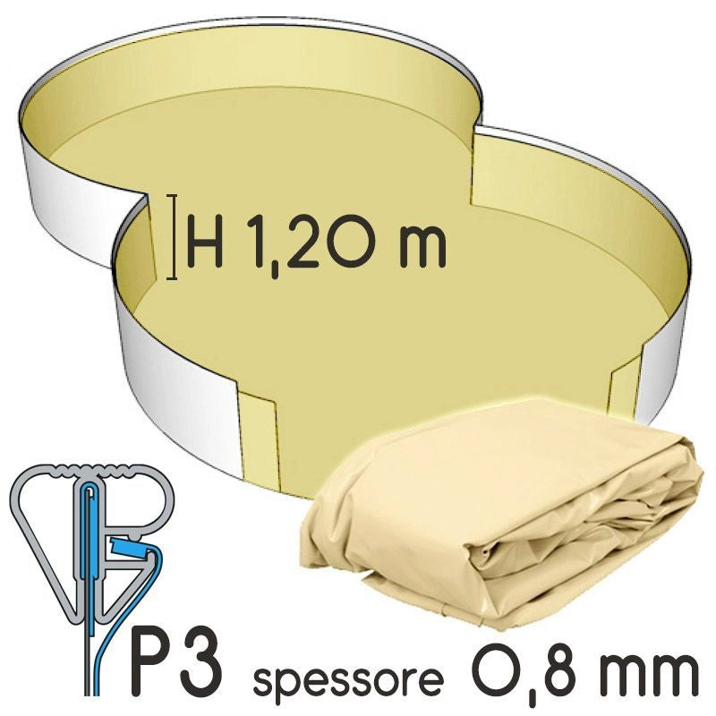 Liner Per Piscina A Forma Di Otto 9,20 X 6,00 H.1,50 M Sabbia - Attacco P3 - Spessore 0,80 Mm Altezza: 1.20 m, Tipo attacco: P3, Colore: Sabbia