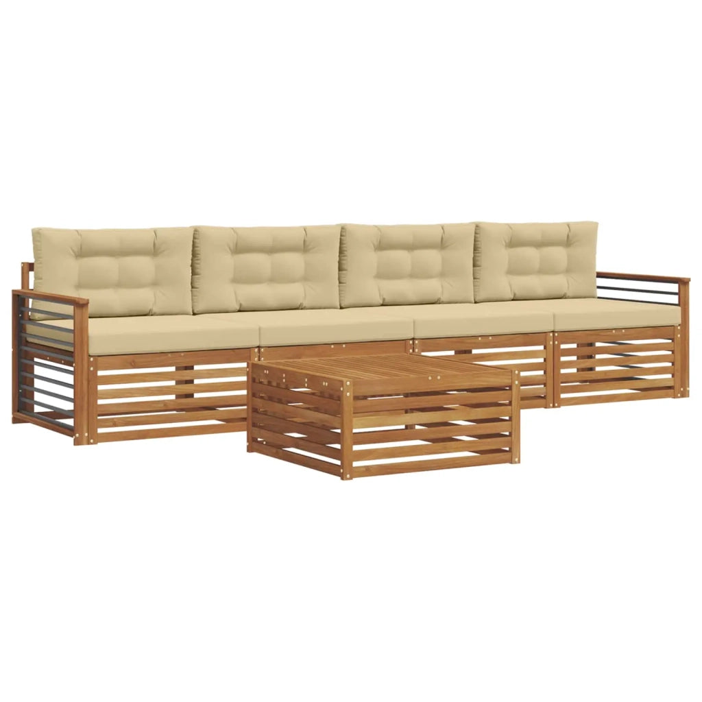 Set di divani da esterno con cuscino 5 pcs Naturale e Beige 3372993