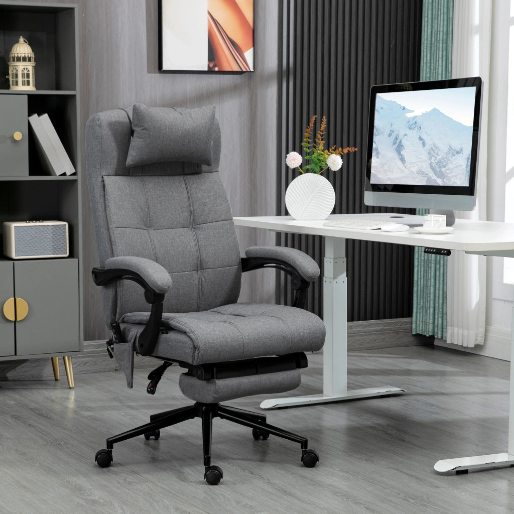 EasyComfort Sedia da Ufficio Reclinabile e Riscaldante con 6 Punti Massaggio e 5 Modalità, Grigio