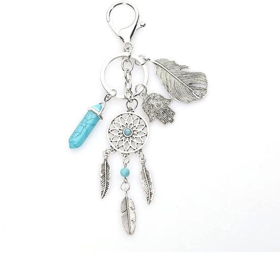 Manicotto per Chiavi Stile Bohemiano - Manicotto per Chiavi in Metallo - Chiave da Sogno - Regalo per Donna - Blu Pastello - Argento - Anello per Chiave